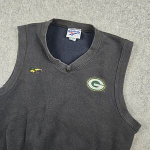 Vintage Reebok Green Bay Packers Sweatshirt Vest Mens Medium Black NFL 90s USA